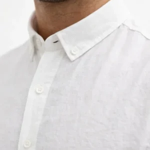 Alternative view of Erkek KETEN Kumaş Oversize Uzun Kollu Rahat Kalıp Gömlek - Beyaz