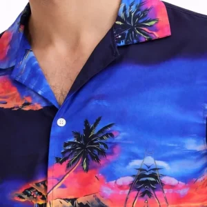 Alternative view of Erkek Tropikal Ada Manzara Desenli Kısa Kol Gömlek Hawaii Tarz Yazlık Rahat Kalıp - Desenli