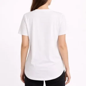 Alternative view of Basic T-Shirt Kısa Kol Bisiklet Yaka Oval Kesim Tişört - Beyaz