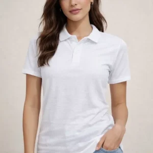 Alternative view of Polo Yaka Pike Kumaş Düğmeli Basic Tişört T-Shirt Günlük Rahat - Beyaz