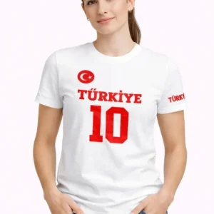 TÜRKİYE Ay Yıldız Baskılı 10 Numara Forma Tişört Taraftar T-Shirt - Beyaz