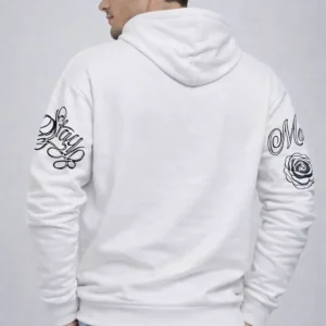 Alternative view of Erkek 3 İplik Pamuklu Kapüşonlu Baskılı SweatShirt Hoodie - Beyaz