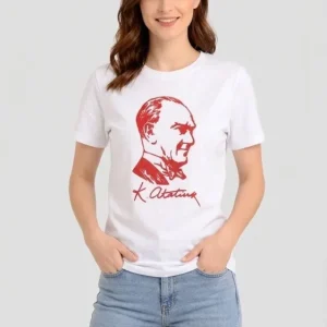 Alternative view of Atatürk Baskılı Tişört Kısa Kollu Bisiklet Yaka T-Shirt - Beyaz