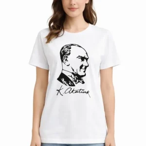 Alternative view of Atatürk Baskılı Tişört Kısa Kollu Bisiklet Yaka T-Shirt - Beyaz