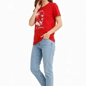 Alternative view of Atatürk Baskılı Tişört Kısa Kollu Bisiklet Yaka  T-Shirt - Kırmızı