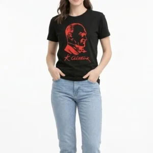 Alternative view of Atatürk Baskılı Tişört Kısa Kollu Bisiklet Yaka  T-Shirt - Siyah