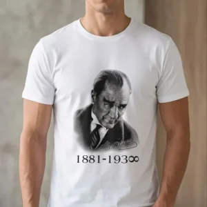 Alternative view of Erkek Atatürk Baskılı Tişört Kısa Kollu Bisiklet Yaka  T-Shirt - Beyaz