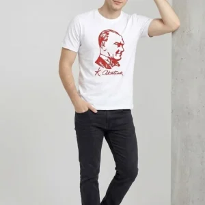 Alternative view of Erkek Atatürk Baskılı Tişört Kısa Kollu Bisiklet Yaka T-Shirt - Beyaz