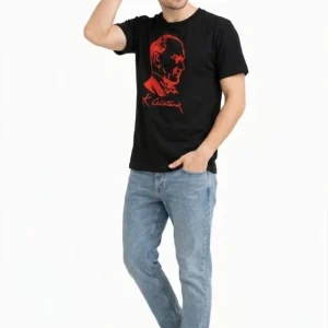 Alternative view of Erkek Atatürk Baskılı Tişört Kısa Kollu Bisiklet Yaka T-Shirt - Siyah