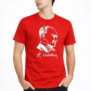 Alternative view of Erkek Atatürk Baskılı Tişört Kısa Kollu Bisiklet Yaka T-Shirt - Kırmızı