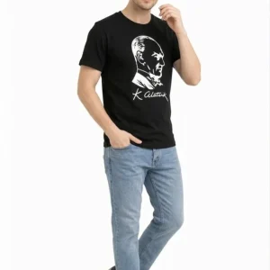 Alternative view of Erkek Atatürk Baskılı Tişört Kısa Kollu Bisiklet Yaka T-Shirt - Siyah