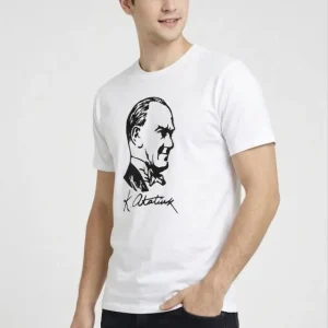 Alternative view of Erkek Atatürk Baskılı Tişört Kısa Kollu Bisiklet Yaka T-Shirt - Beyaz