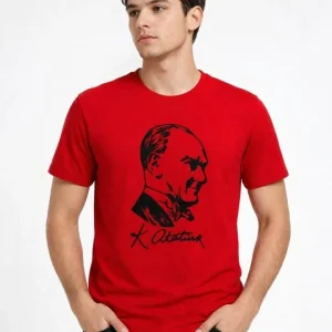 Alternative view of Erkek Atatürk Baskılı Tişört Kısa Kollu Bisiklet Yaka T-Shirt - Kırmızı