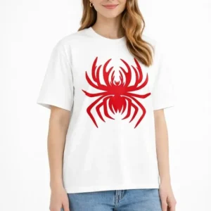 Alternative view of Örümcek Baskılı Tişört Kısa Kollu Bisiklet Yaka T-Shirt - Beyaz