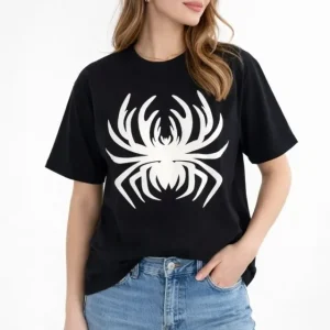 Alternative view of Örümcek Baskılı Tişört Kısa Kollu Bisiklet Yaka T-Shirt - Siyah