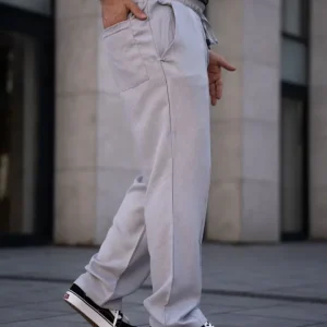 Alternative view of Erkek Keten Cepli Çıma Dikişli Jogger Buggy Pantalon Rahat Kalıp - Gri