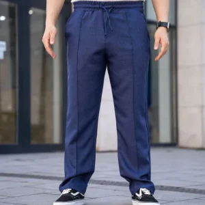 Alternative view of Erkek Keten Cepli Çıma Dikişli Jogger Buggy Pantalon Rahat Kalıp - Lacivert