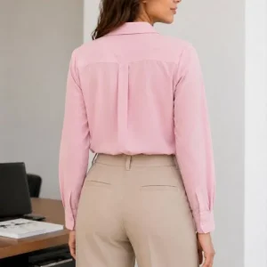 Alternative view of Uzun Kol Gömlek Düğmeli Klasik Yaka Günlük Ve Ofis Şıklığına Uygun - Toz Pembe