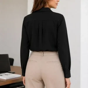 Alternative view of Uzun Kol Gömlek Düğmeli Klasik Yaka Günlük Ve Ofis Şıklığına Uygun - Siyah