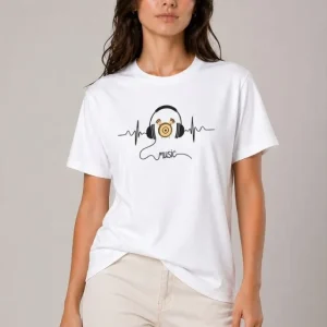 Alternative view of Müzik Temalı Baskılı Tişört Bisiklet Yaka Kısa Kol T-Shirt - Beyaz