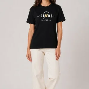 Alternative view of Müzik Temalı Baskılı Tişört Bisiklet Yaka Kısa Kol T-Shirt - Siyah