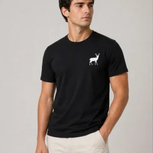 Alternative view of Erkek Minimal Geyik Logolu Tişört Bisiklet Yaka Kısa Kol Yazlık T-Shirt - Siyah