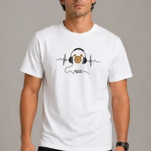 Alternative view of Erkek Müzik Temalı Baskılı Tişört Bisiklet Yaka Kısa Kol T-Shirt - Beyaz