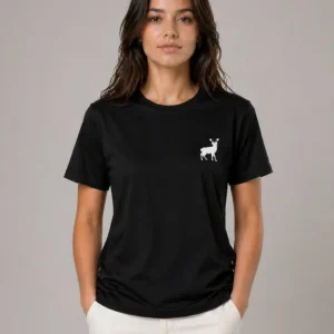 Minimal Geyik Logolu Tişört Bisiklet Yaka Kısa Kol Yazlık T-Shirt - Siyah