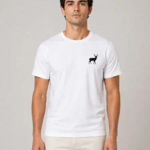 Alternative view of Erkek Minimal Geyik Logolu Tişört Bisiklet Yaka Kısa Kol Yazlık T-Shirt - Beyaz