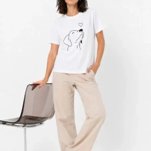 Alternative view of Köpek Figürlü Minimal Baskılı Tişört Kısa Kol Yazlık T-Shirt - Beyaz