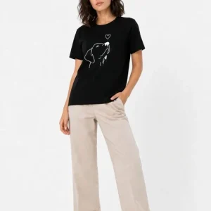Alternative view of Köpek Figürlü Minimal Baskılı Tişört Kısa Kol Yazlık T-Shirt - Siyah