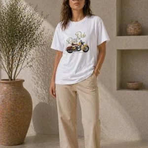Alternative view of Motosiklet Baskılı Tişört Bisiklet Yaka Kısa Kol Yazlık T-Shirt - Beyaz