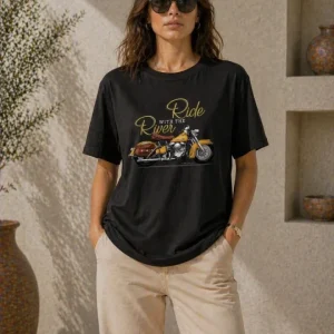 Alternative view of Motosiklet Baskılı Tişört Bisiklet Yaka Kısa Kol Yazlık T-Shirt - Siyah