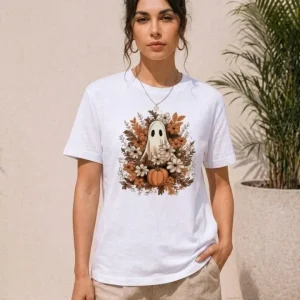 Alternative view of Balkabağı Hayalet Baskılı Tişört Kısa Kol Yazlık T-Shirt - Beyaz