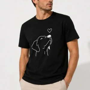 Alternative view of Erkek Köpek Figürlü Minimal Baskılı Tişört Kısa Kol Yazlık T-Shirt - Siyah