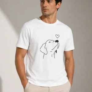 Alternative view of Erkek Köpek Figürlü Minimal Baskılı Tişört Kısa Kol Yazlık T-Shirt - Beyaz