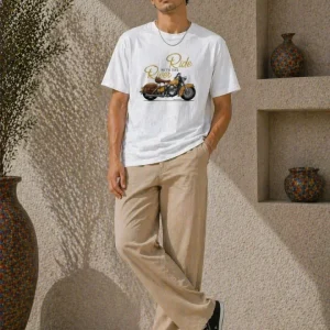 Alternative view of Erkek Motosiklet Baskılı Tişört Bisiklet Yaka Kısa Kol Yazlık T-Shirt - Beyaz