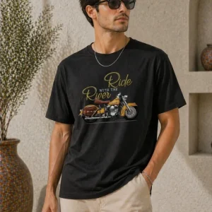 Alternative view of Erkek Motosiklet Baskılı Tişört Bisiklet Yaka Kısa Kol Yazlık T-Shirt - Siyah