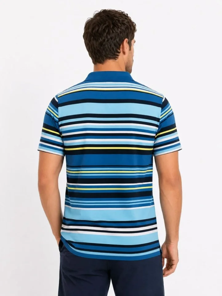 Erkek Çizgili Polo Yaka Tişört Kısa Kol Yazlık T-Shirt Regular Fit - Mavi - Görsel 2
