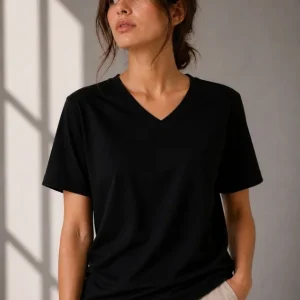 V Yaka Basic Tişört Kısa Kol Yazlık Regular Fit T-Shirt - Siyah