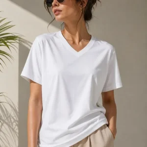 V Yaka Basic Tişört Kısa Kol Yazlık Regular Fit T-Shirt - Beyaz