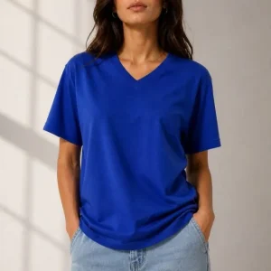Alternative view of V Yaka Basic Tişört Kısa Kol Yazlık Regular Fit T-Shirt - Saks Mavisi