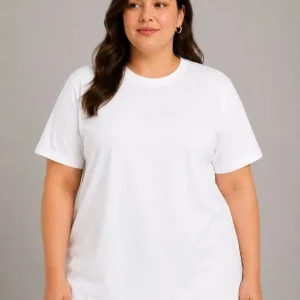 Battal Big Size Basic Tişört Bisiklet Yaka Rahat Kalıp T-Shirt - Beyaz