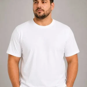 Erkek Battal Big Size Basic Tişört Bisiklet Yaka Rahat Kalıp T-Shirt - Beyaz