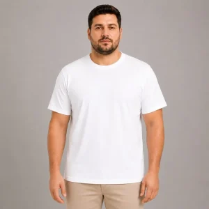 Alternative view of Erkek Battal Big Size Basic Tişört Bisiklet Yaka Rahat Kalıp T-Shirt - Beyaz