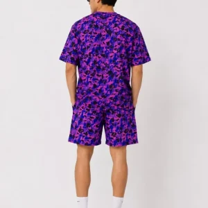 Alternative view of Erkek Oversize Kalıp Pubg Bape X Shark Nakışlı Cepli Şort Takım - Mor