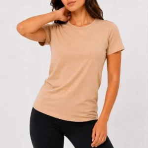 Basic Tişört Bisiklet Yaka Kısa Kol Günlük Yazlık Slim Fit T-Shirt - Bej