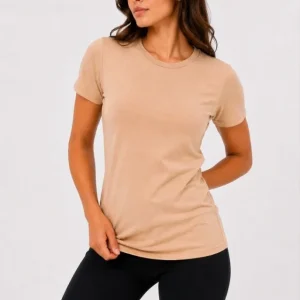 Alternative view of Basic Tişört Bisiklet Yaka Kısa Kol Günlük Yazlık Slim Fit T-Shirt - Bej