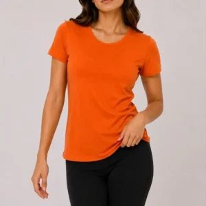 Alternative view of Basic Tişört Bisiklet Yaka Kısa Kol Günlük Yazlık Slim Fit T-Shirt - Turuncu
