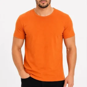 Alternative view of Erkek Basic Tişört Bisiklet Yaka Kısa Kol Günlük Yazlık Slim Fit T-Shirt - Turuncu